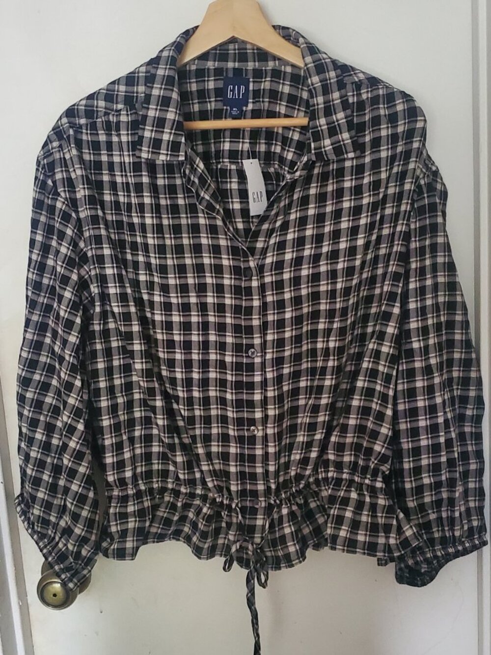 Gap Plaid Tie-Waist Top Women's Size XL